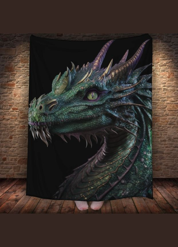 Плед с 3D принтом Реальные большие драконы Зеленый дракон с рогами Перша Креативна мануфактура PERFECTUS Плед (301869966)