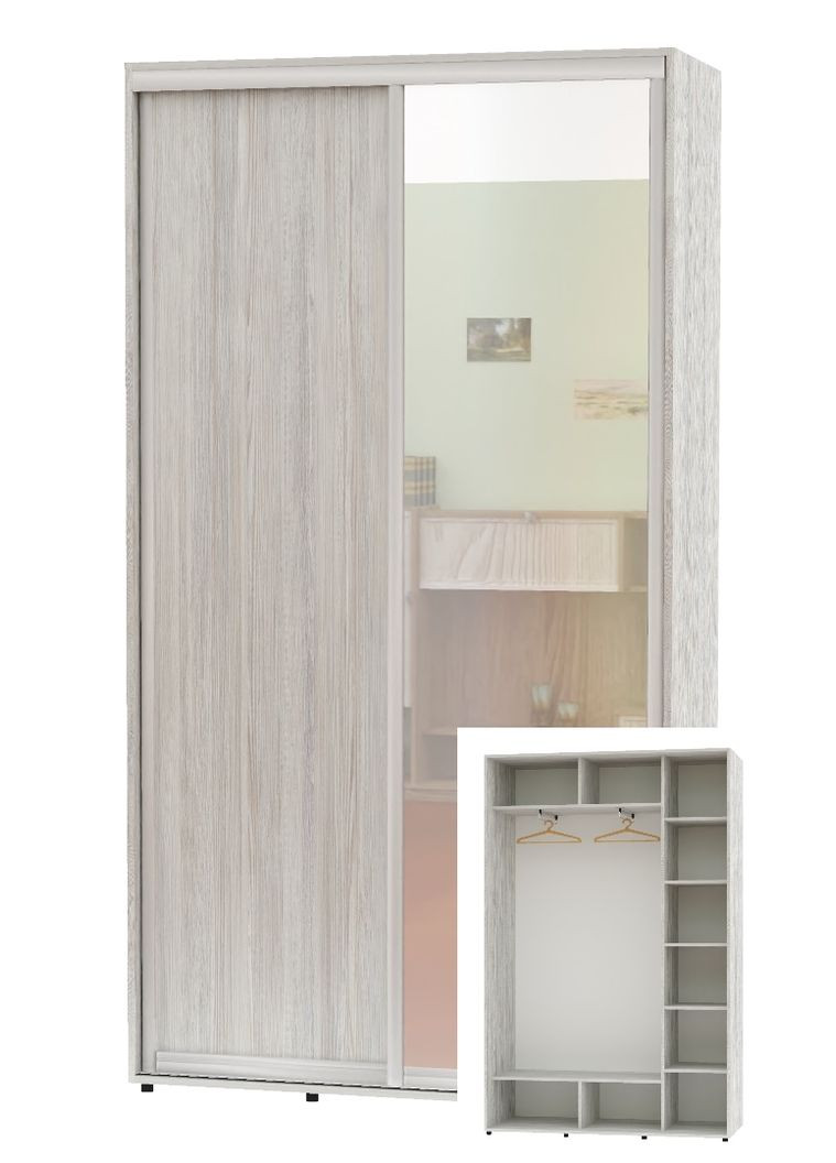 Шкаф-купе двухдверный 160*45*250 см Сосна натти 2 двери ДСП + Зеркало Алекса (360437295)