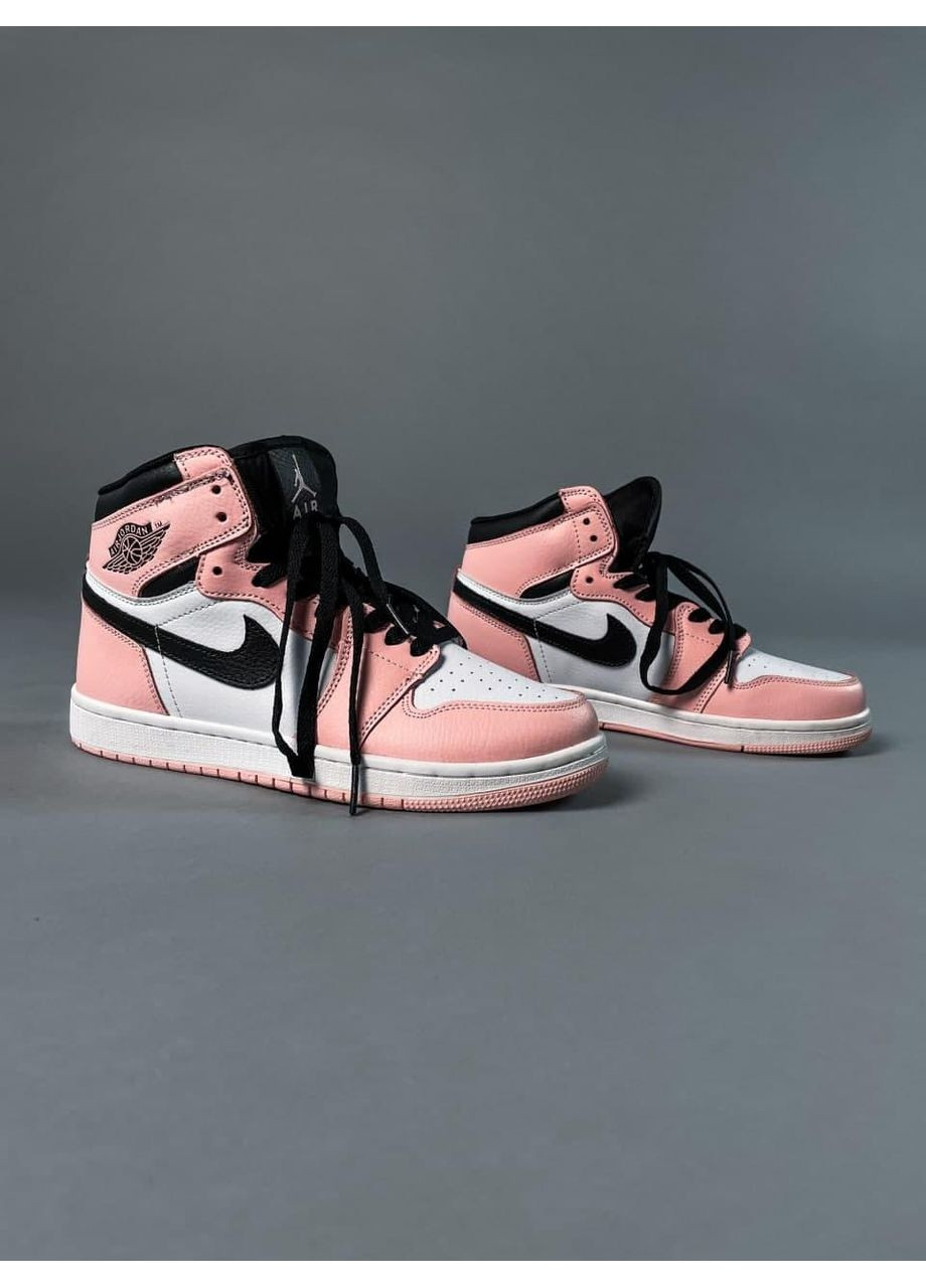 Розовые демисезонные кроссовки мужские nike air jordan 1 retro high pink «black logo» 1 найк аир джордан No Brand