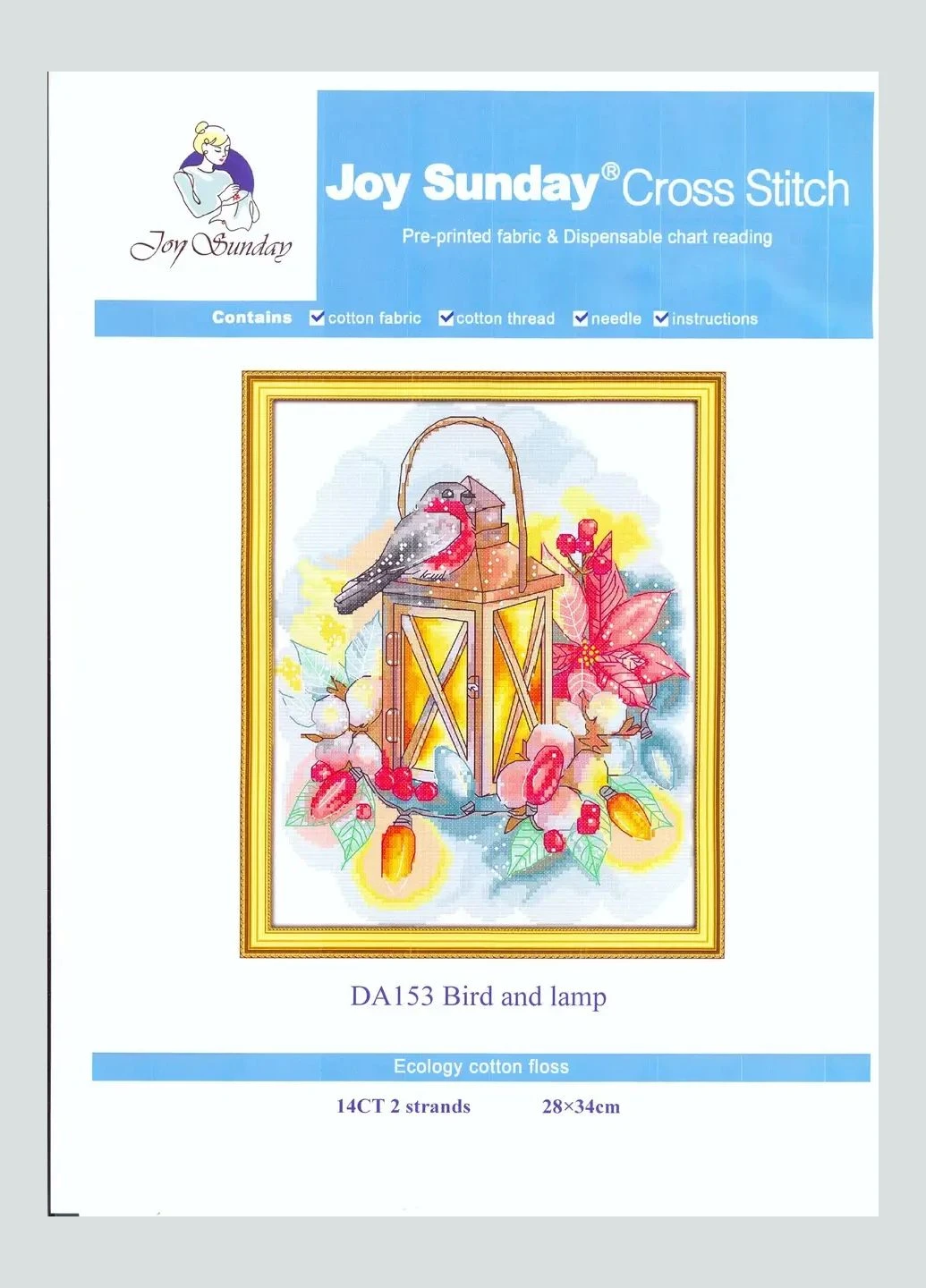 Набор для вышивания по нанесённой на канву схеме "Bird and lamp". AIDA 14CT printed, 28*34 см Joy Sunday (313614524)