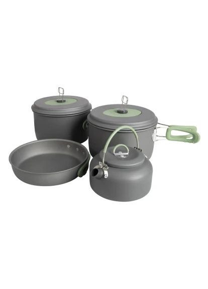 Набор туристической посуды Explorer XL Hard Anodized 4 предмета Серый/Зеленый (2200249) Bo-Camp Explorer XL Hard Anodized 4 предмети Сірий/Зелений (369880975)