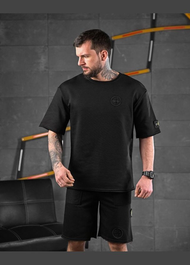 Стильний чоловічий літній костюм Stone Island тринитка чорний Freedom (340272986)