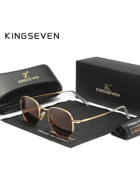 Поляризационные солнцезащитные очки 7116 Gold Brown KINGSEVEN (391567849)