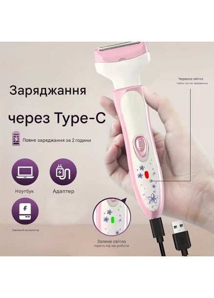 Женский эпилятор на аккумуляторе 4в1 для лица носа бровей зоны бикини ног и тела HY-60177 розовый No Brand (373064451)