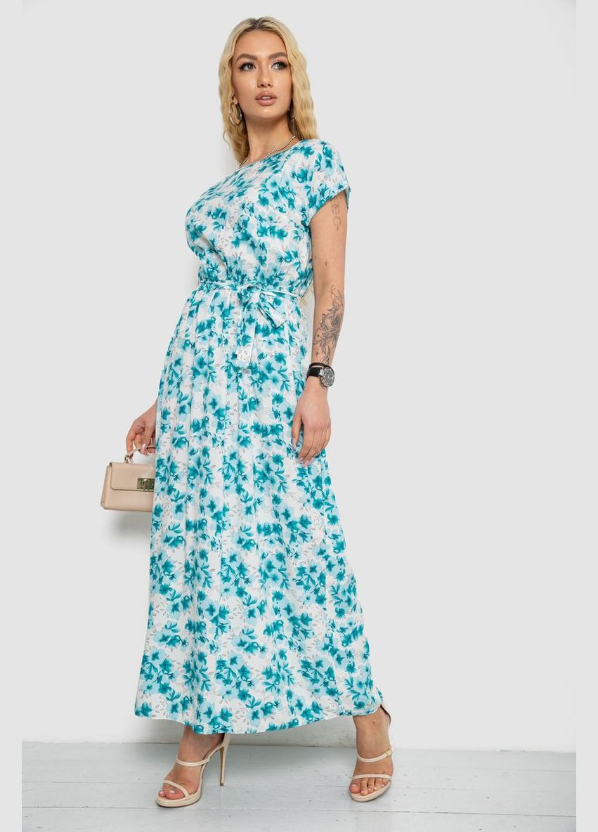 Бирюзовое повседневный летнее платье без рукавов с поясом и принтом молочно-розовое (sku_214r0228-8) No Brand с рисунком