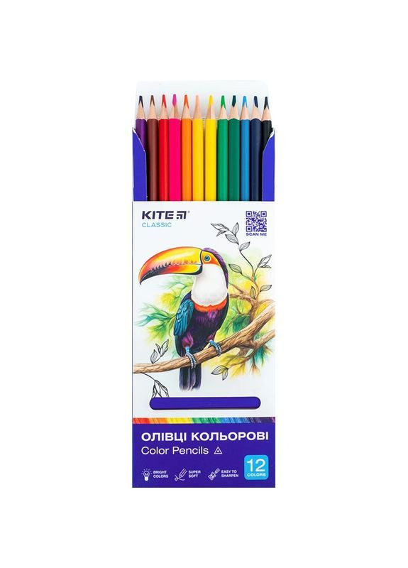 Карандаши цветные Classic трехгранные 12 шт. () Kite K-053 (370021875)