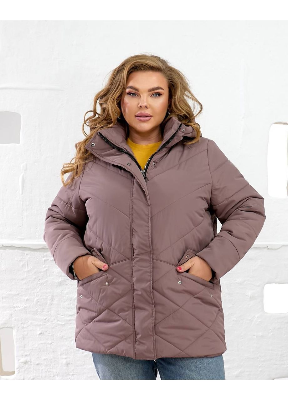 Темно-бежева зимня жіноча тепла стьобана куртка з капюшоном No Brand