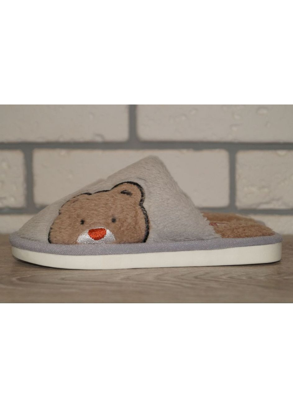 Светло-серые комнатные тапочки для девочки серые Scarrhett с аппликацией, с белой подошвой