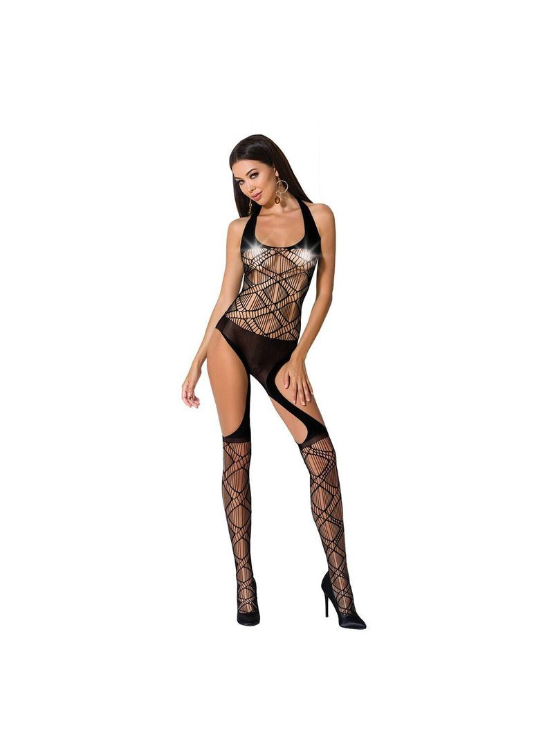 Бодистокинг BS060 black, комбинезон, имитация трусиков и гольфиков, черный костюм сетка Passion (297138624)
