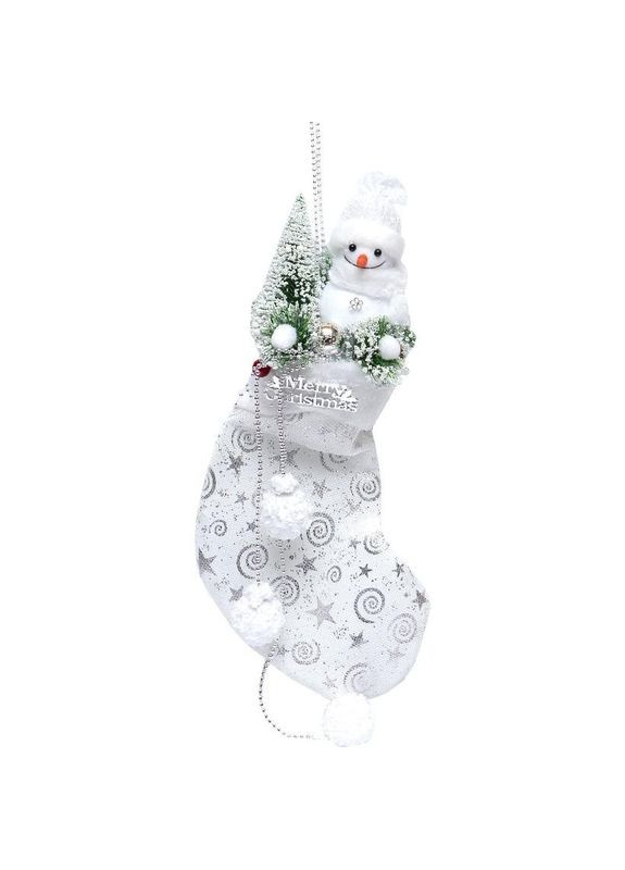 Новорічна прикраса Чобіт з прикрасою для свята декор для дому білий 23х38 см Bambi (368759981)