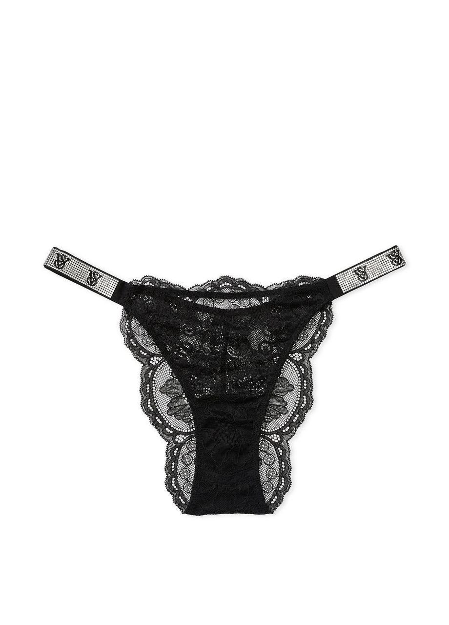 Жіночі трусики Shine Strap Lace Brazilian S чорні Victoria's Secret (290147836)