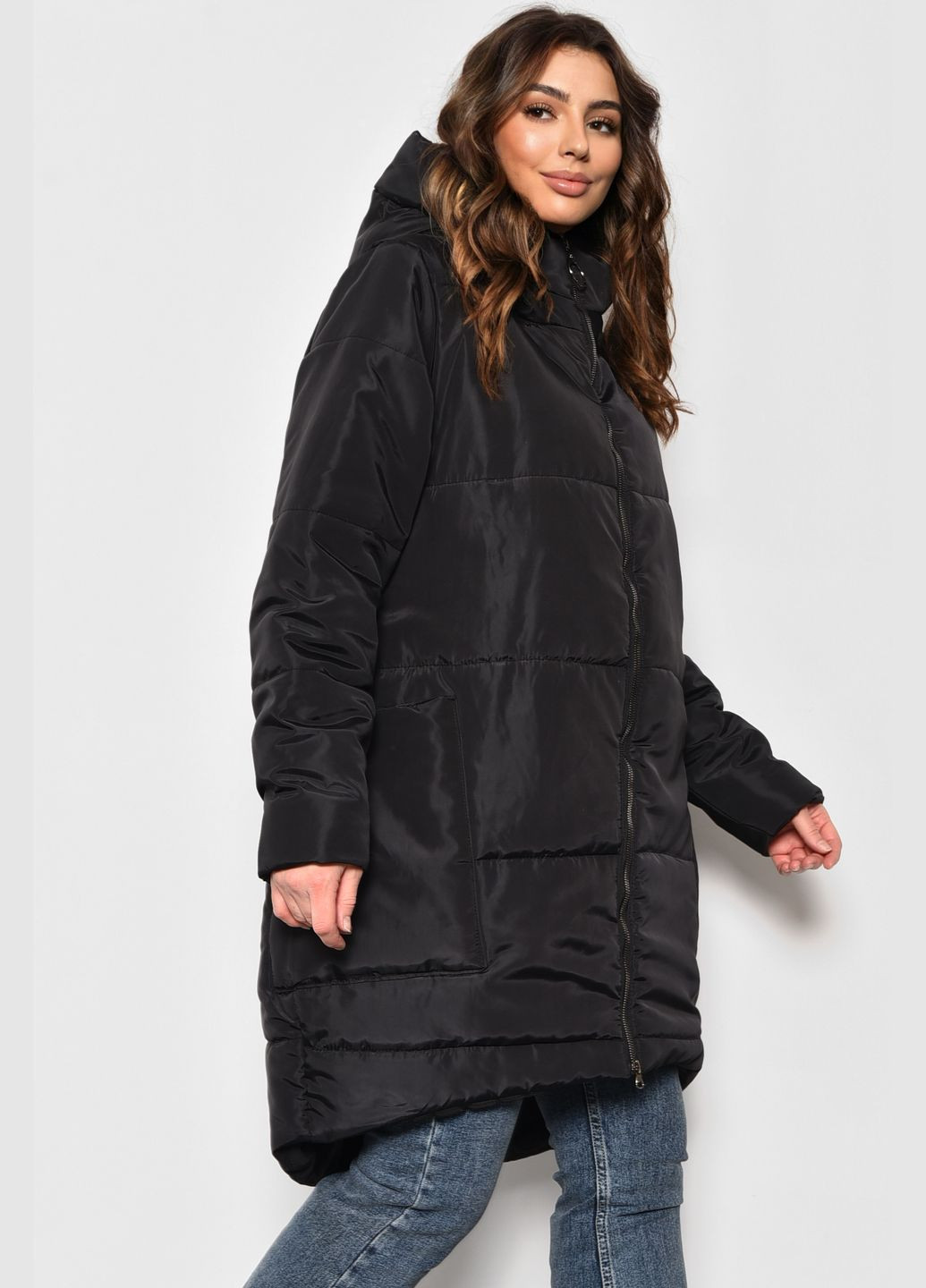 Черная демисезонная куртка женская еврозима черного цвета Let's Shop