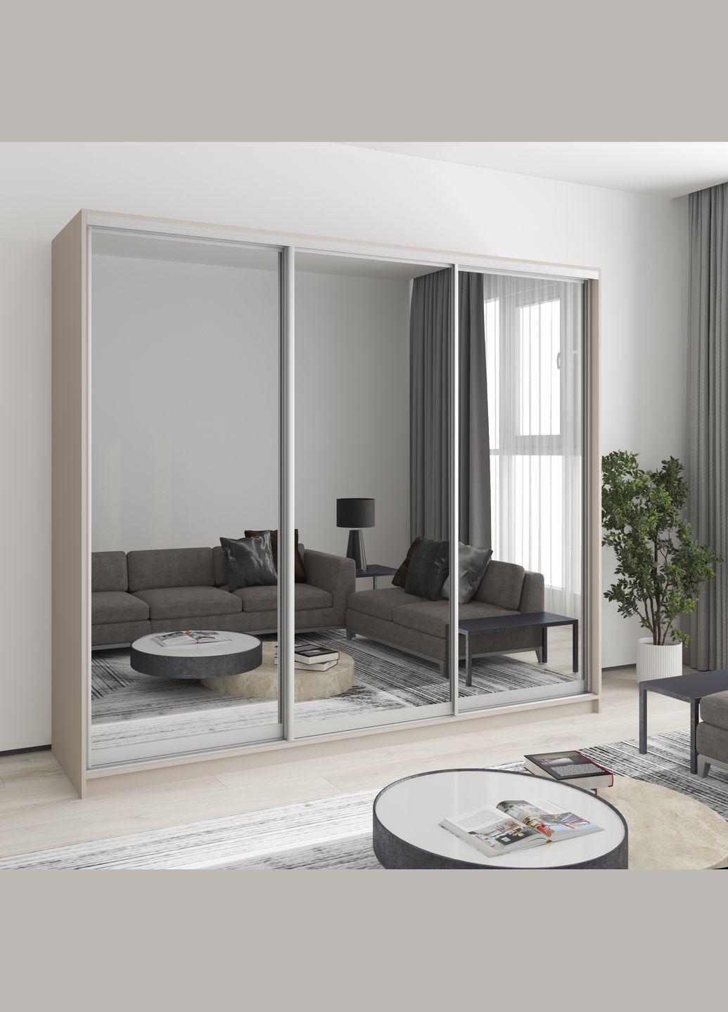 Шафа-купе тридверна Комбо AL 3 Дзеркала 240x60x210 см Кашемір (MBS-3412) MebelStar (346288319)