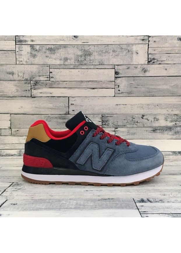 Серые демисезонные кроссовки мужские new balance 574 grey black red нью беланс 574 No Brand