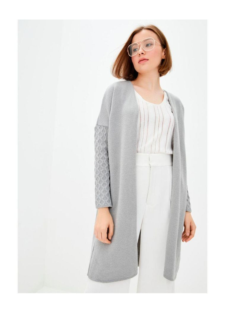 Жіночий в'язаний кардиган з косами на рукавах — теплий кардиган без пояса з вовни та акрилу ARTKNIT (ak9215p) Art Knit (334892935)