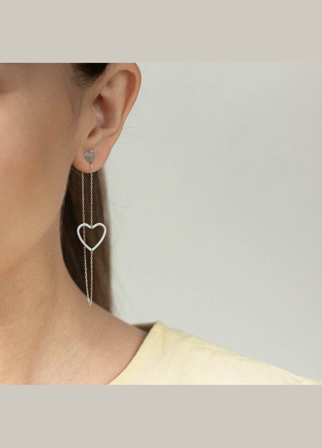 Золоті сережки - пусети на ланцюжку Сердечка с05954 Oniks (264024097)