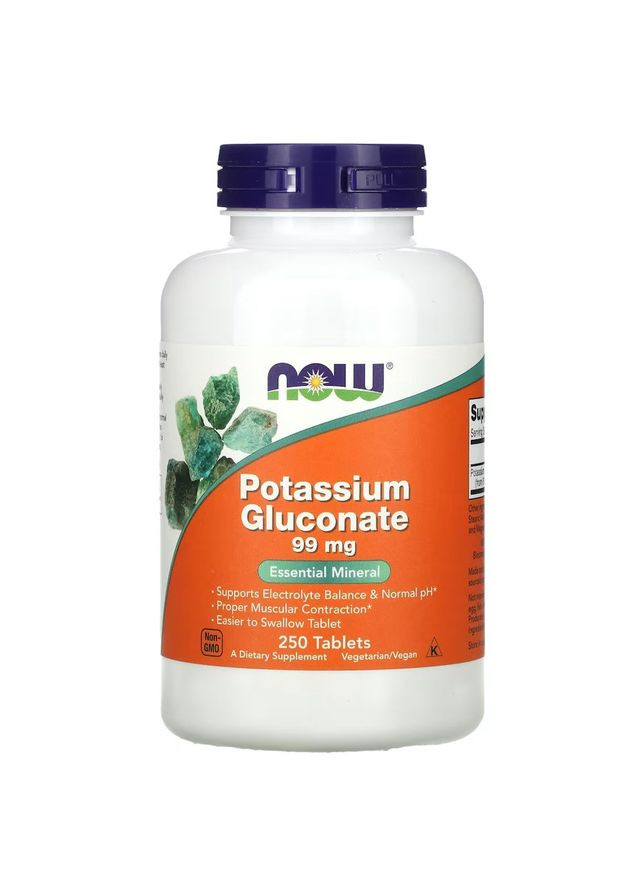 Витамины и минералы Potassium Gluconate 99 mg, 250 таблеток Now (322210184)