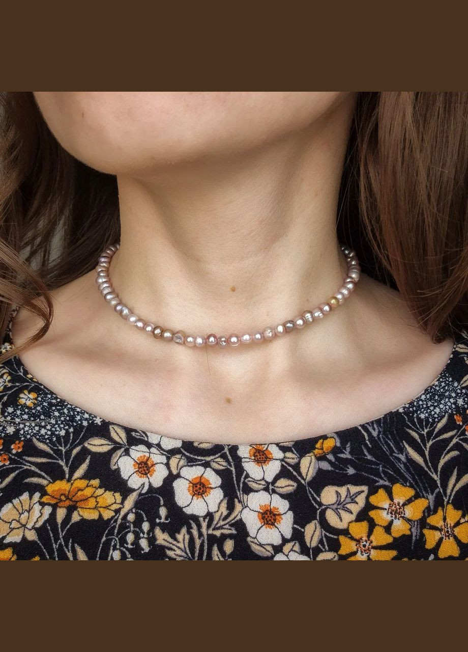 Чокер натуральні річкові Перли лілові, фур-ра гіп-ний сплав колір срібло d-5мм+- L-35-40см No Brand перли (прісноводні) латунь, натуральний камінь, медичний сплав срібло (324836271)