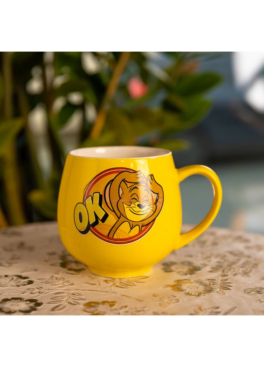 Святкова порцелянова чашка "Веселі Герої" 400 мл, Кружка дитяча із порцеляни на подарунок Жовта FM-13OK (A-047553) Yiwu (370381739)