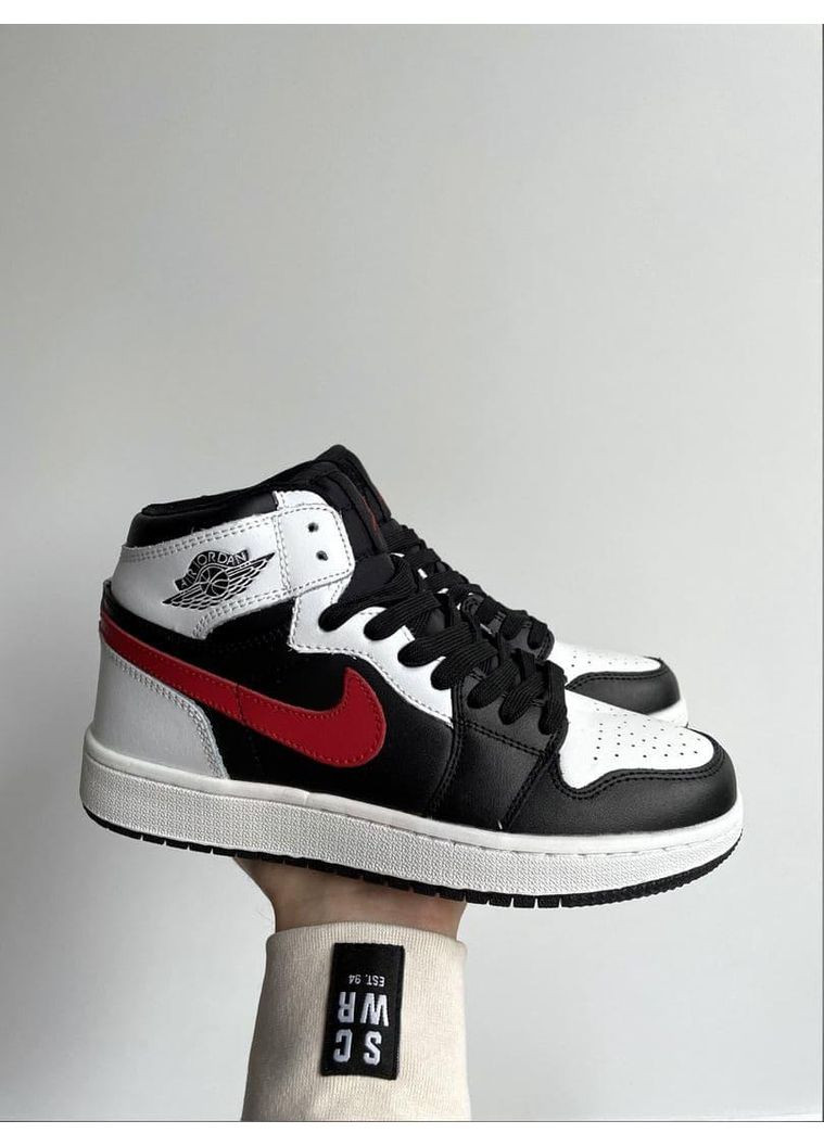 Чорні Осінні кросівки чоловічі nike air jordan 1 retro high black red white 2 найк аір джордан No Brand