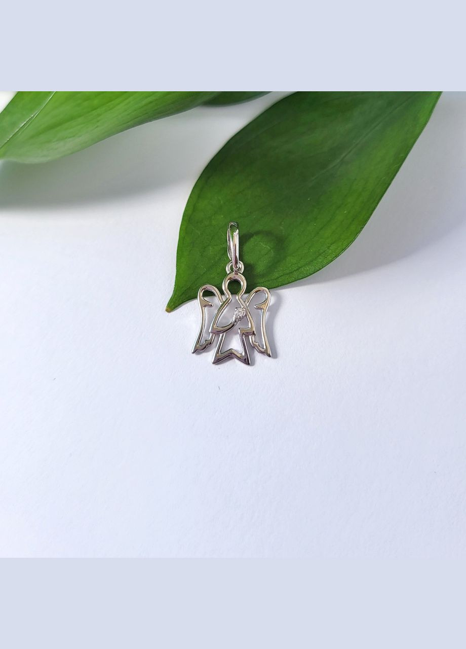 Срібна підвіска підвіс Янгол з білим каменем срібло 925 проби Родоване 89057б 0.74г No Brand (306741717)