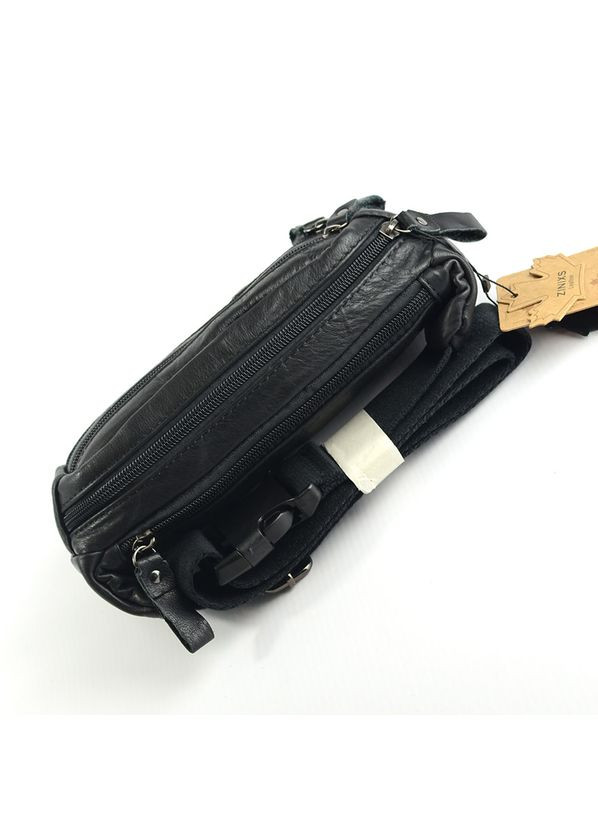 Черная нагрудная кожаная поясная маленькая сумка клатч бананка через плечо No Brand (316710074)