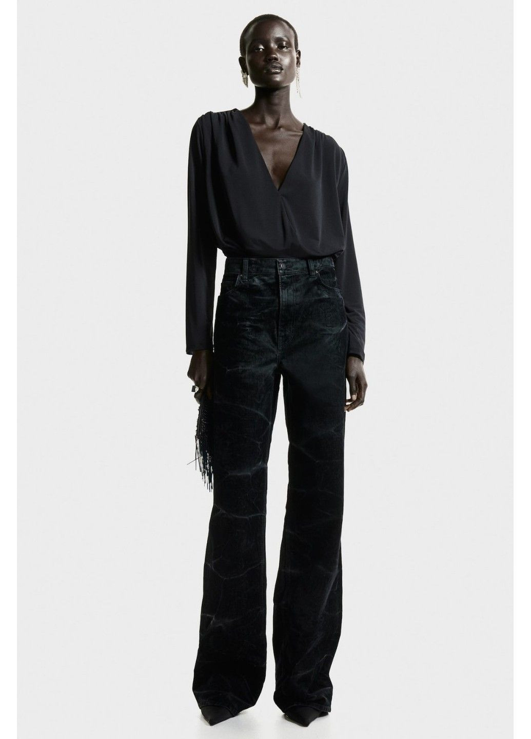 Боди-стринги женские с V-образным вырезом (58748) XS Черный H&M (370021647)