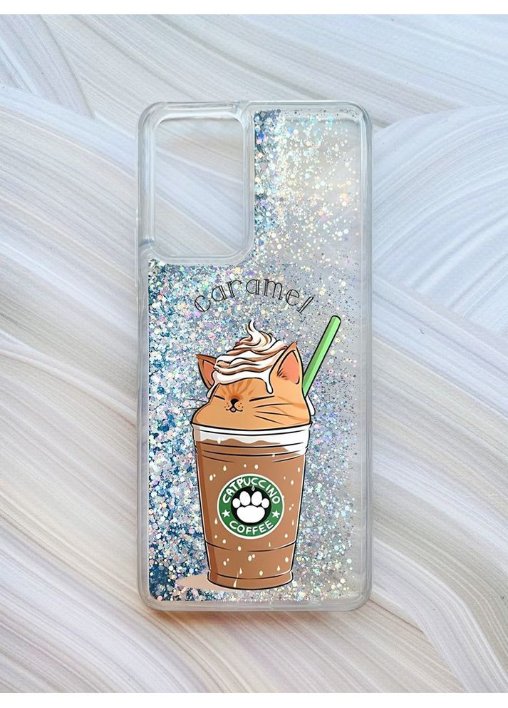 Чохол з плаваючими блискітками на Xiaomi Redmi Note 10 Pro/10 Pro Max Срібло Капучіно котик (принт 97) CASE CONTROL (360712812)