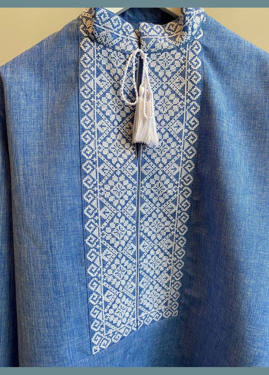 Блакитна чоловіча вишиванка у блакитному кольорі Lelyk візерунок однотонний вільна габардин (303278355)