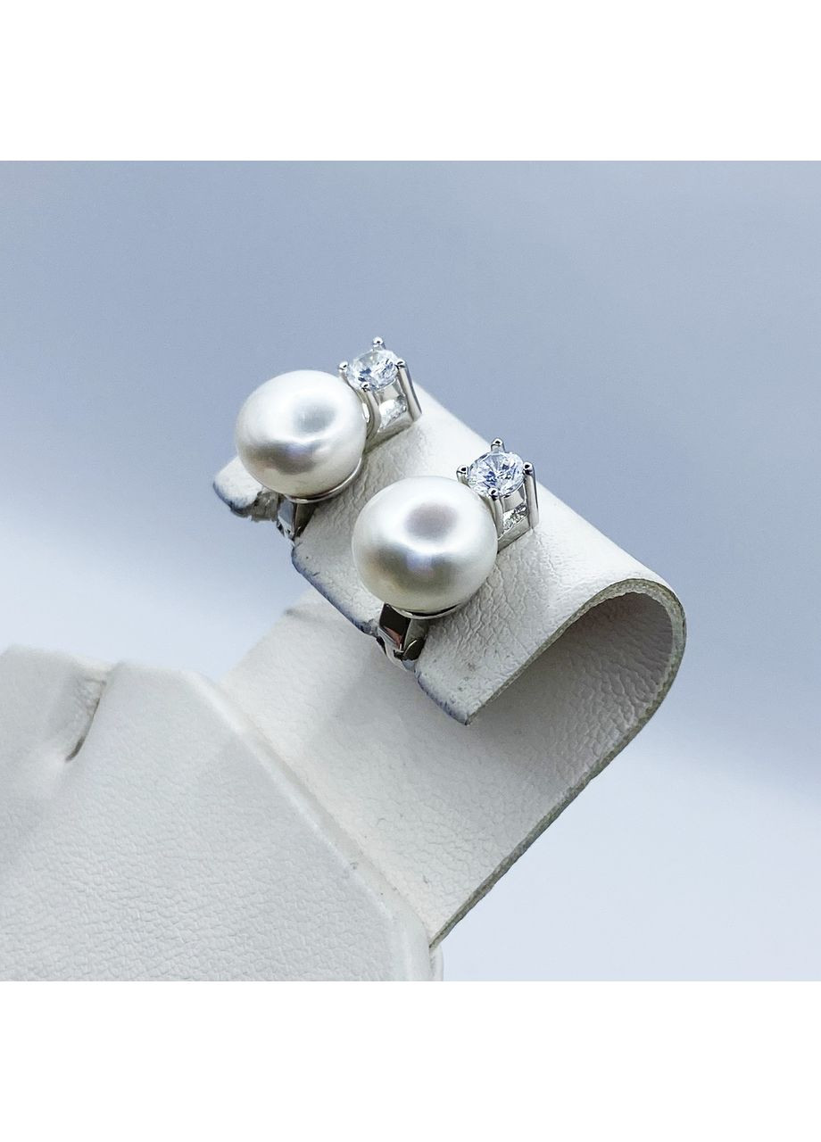 Сережки срібні з перлами та кубічним цирконієм 4,74 г No Brand (369737331)