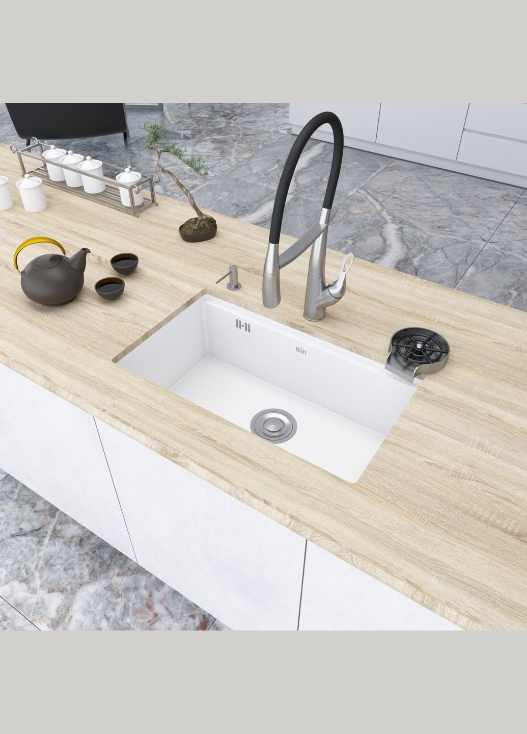 Біла мийка на кухню під стільницю 1.5 мм з нержавіючої сталі NW-7042 Nett (336935142)