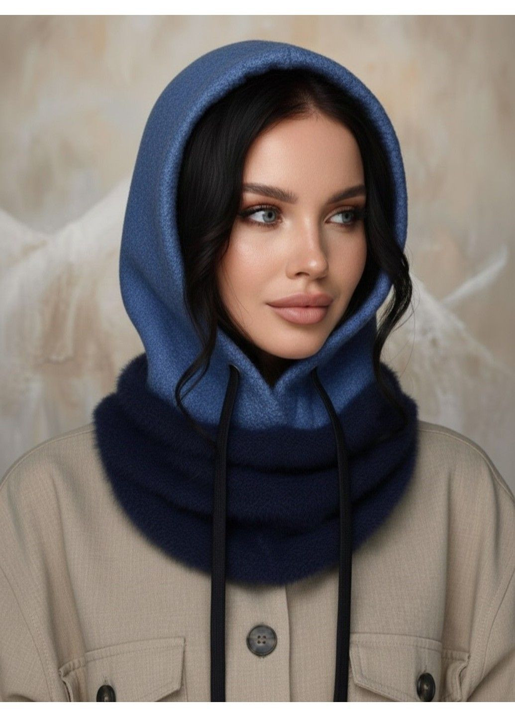 Женский капор Teddy Bear букле с каракуля и воротником синий No Brand (371652726)