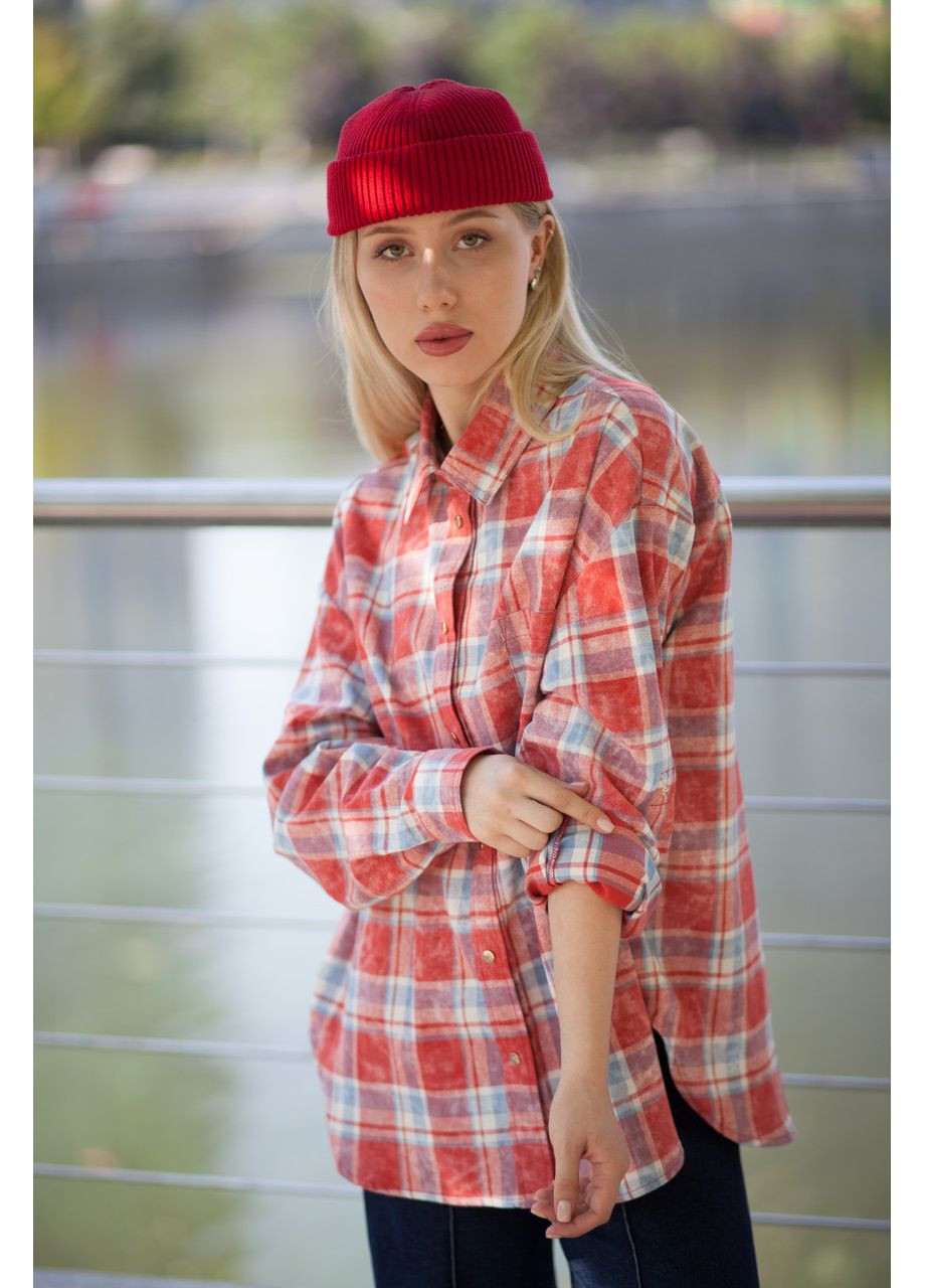 Красная повседневный рубашка в клетку JUGO с длинным рукавом