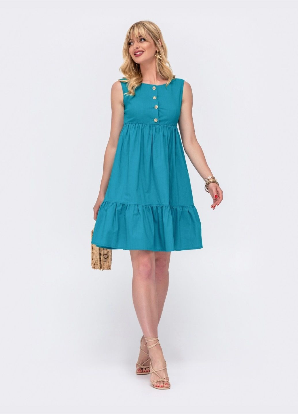 Бірюзова кежуал розкльошене плаття із завищеною талією бірюзового кольору Dressa однотонна