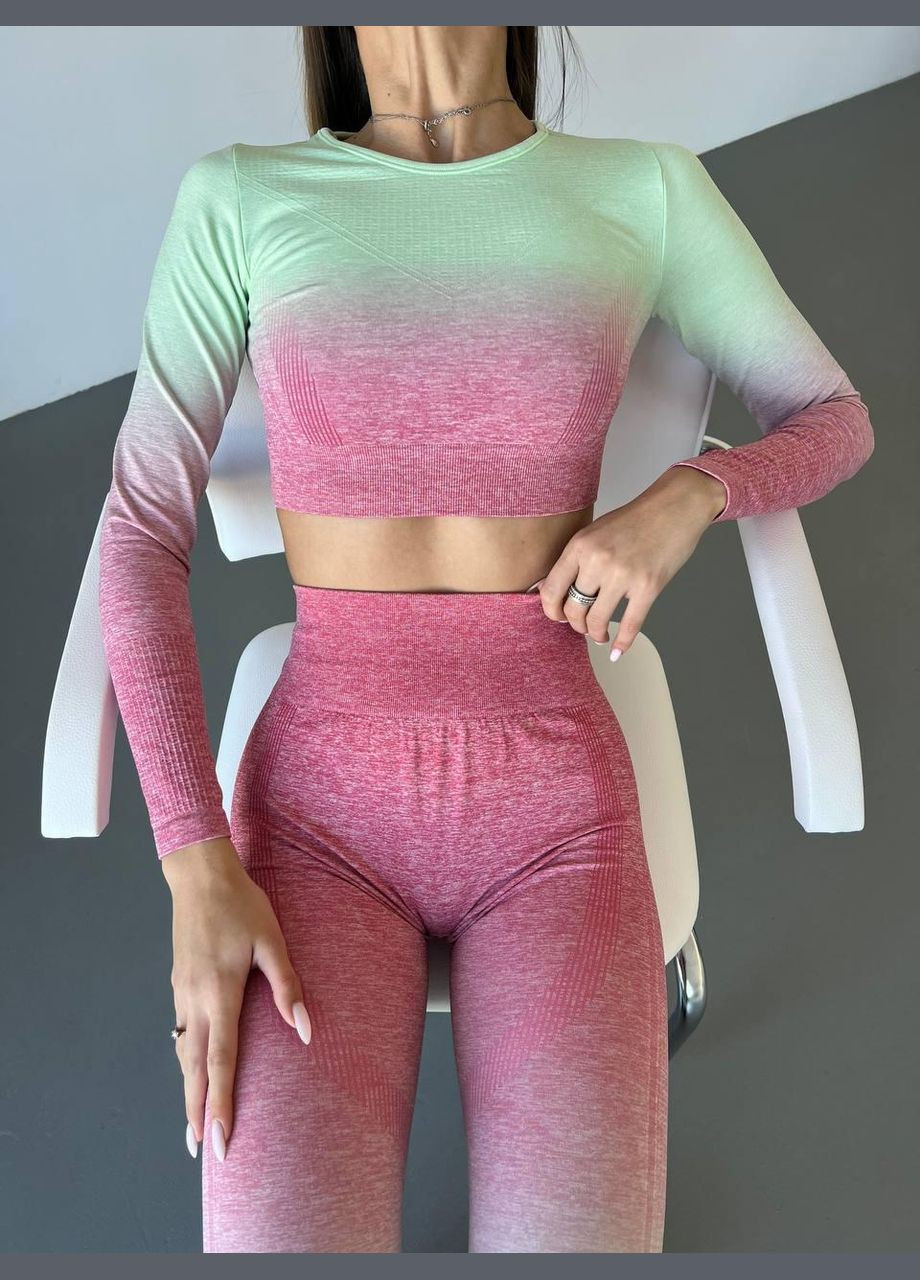 Спортивний костюм (рашгард та легінси) з ефектом пуш-ап і градієнтом, рожевий з зеленим, розмір S Trends (330756872)