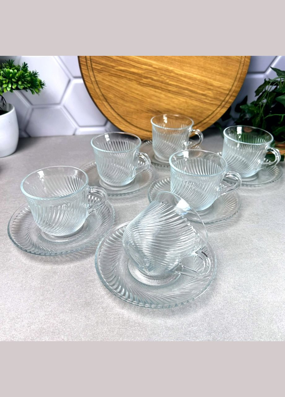Набор стеклянных чашек с блюдцами Мармара 6 шт 175 мл для чая Pasabahce (304422059)
