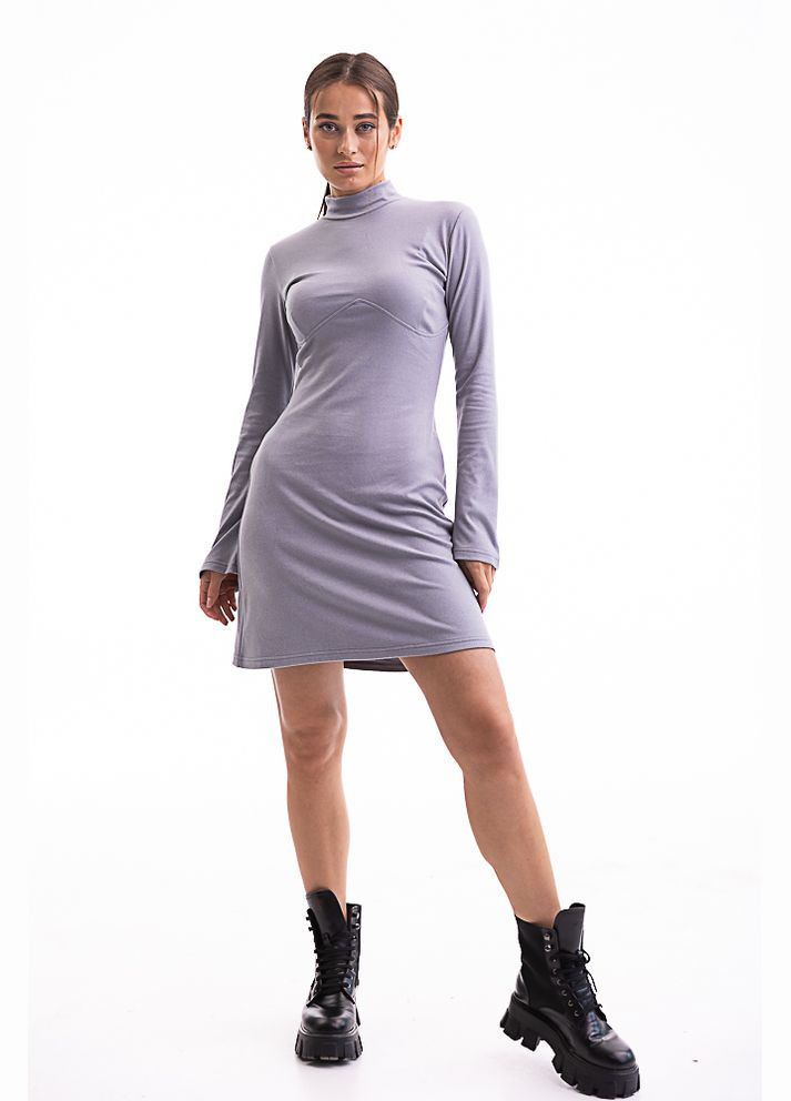 Сіра коротка трикотажна сукня світло-сіра з акцентним швом під грудьми Arjen