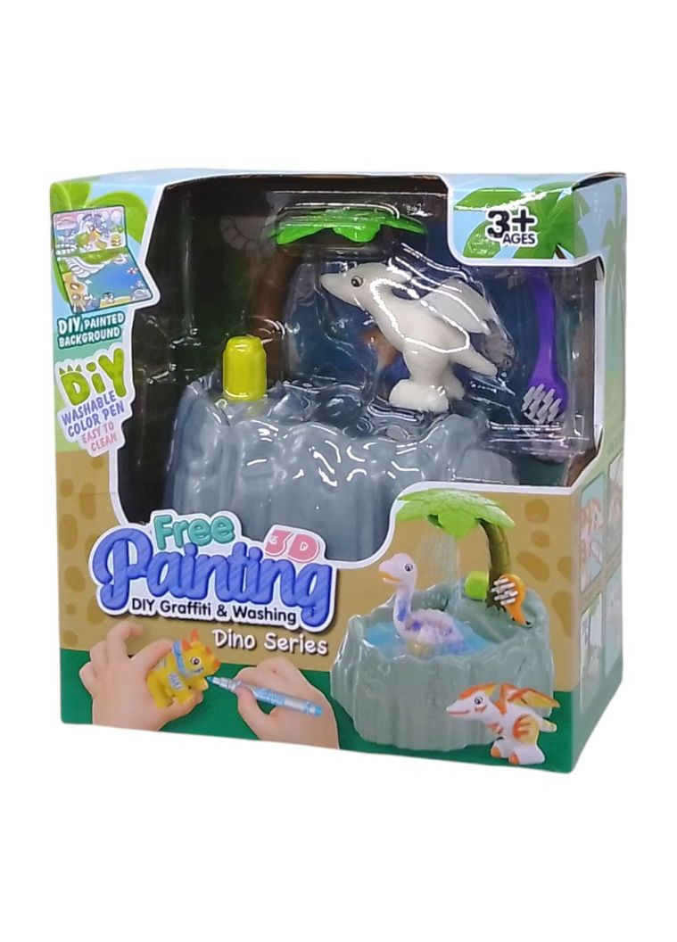 Набор для творчества "DIY Graffiti and Washing: Динозавры" 4 фигурки, подача воды, 6 фломастеров, ванночка, щеточка MIC (330145058)
