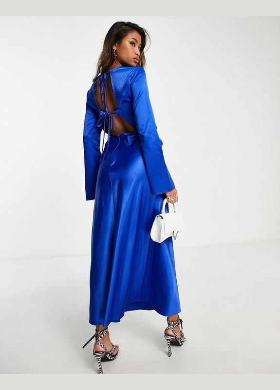 Синя сукня міді атласна комбінація Topshop