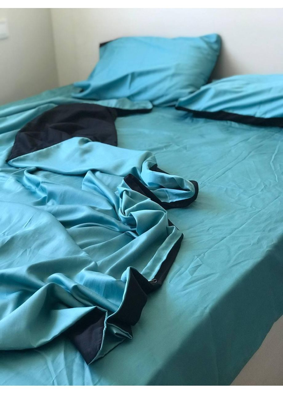Постільна білизна Бірюза + чорний, сатин PREMIUM Евро розмір, наволочки 70/70 No Brand (363190919)