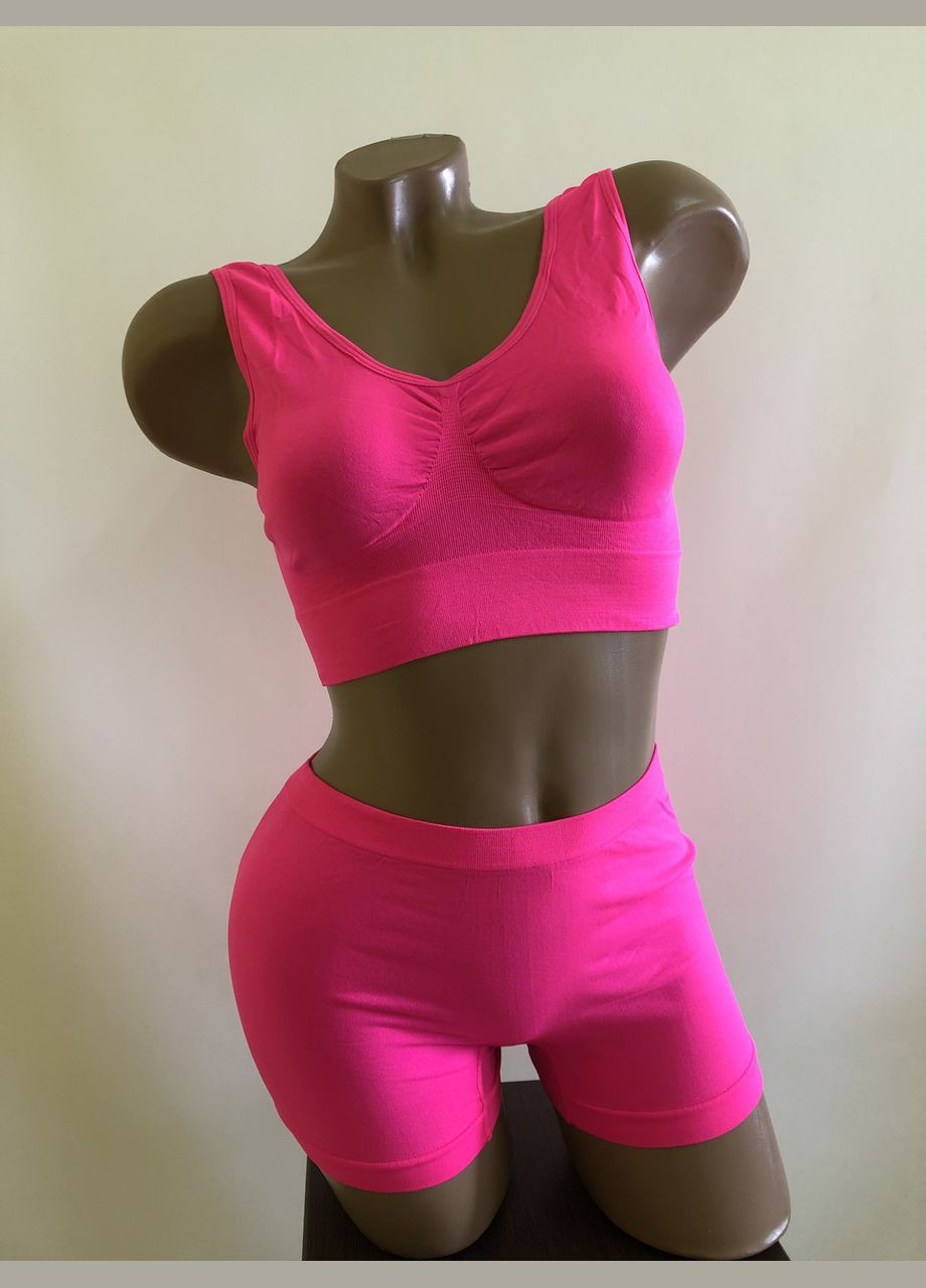 Рожевий демісезонний жіночий комплект білизни топ і трусики шорти honey fashion accessories l/xl блакитний (2-174) No Brand