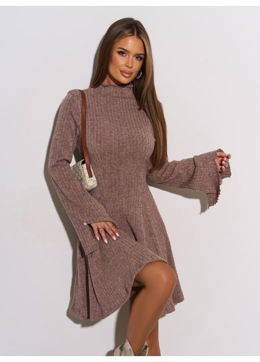 Коричнева повсякденний, ділова, вечірня, кежуал ангорова сукня-гольф з клинами дзвін No Brand однотонна