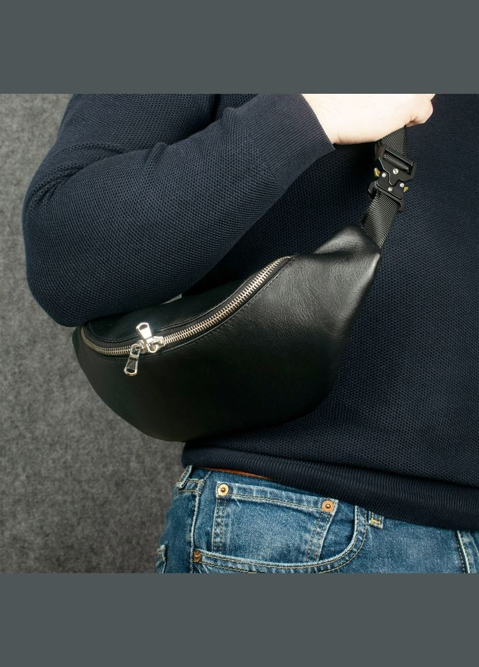 Мужская кожаная сумка-бананка Черная (78181) Stenk (327415892)