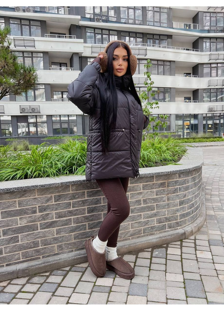 Чорна зимня жіноча зимова куртка з мікропухом — заміри в описі куртка-пальто DK/DL Мода без кордонів