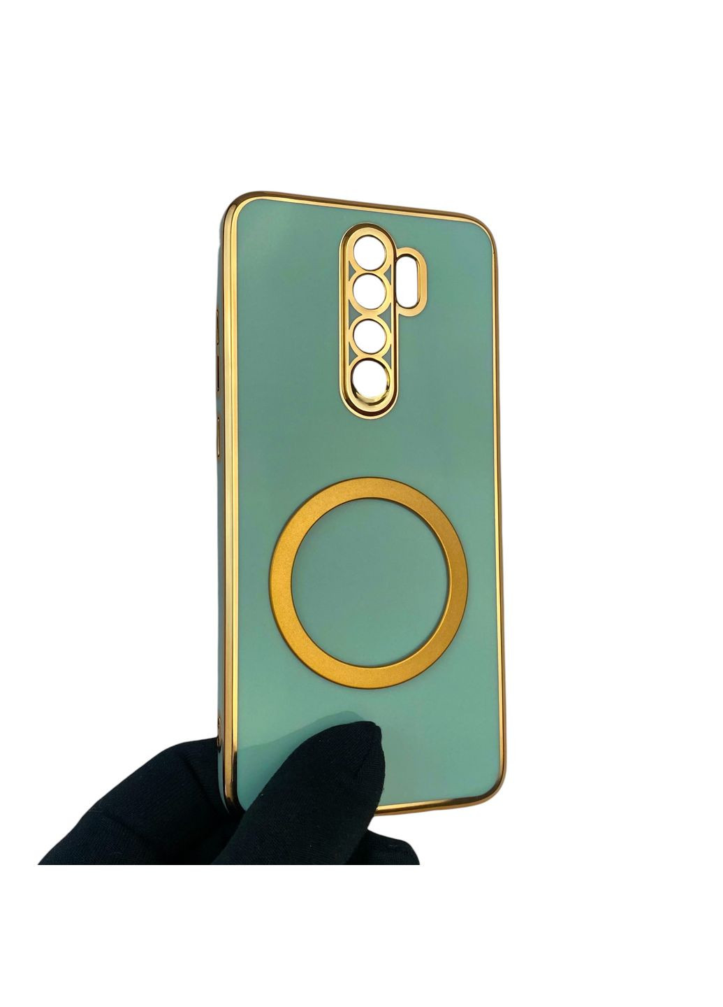 Чохол для Redmi Note 8 Pro глянцевий з кільцем MagSafe із золотою окантовкою на сяомі редмі нот 8 про бірюзовий gs1 Xiaomi (366228516)