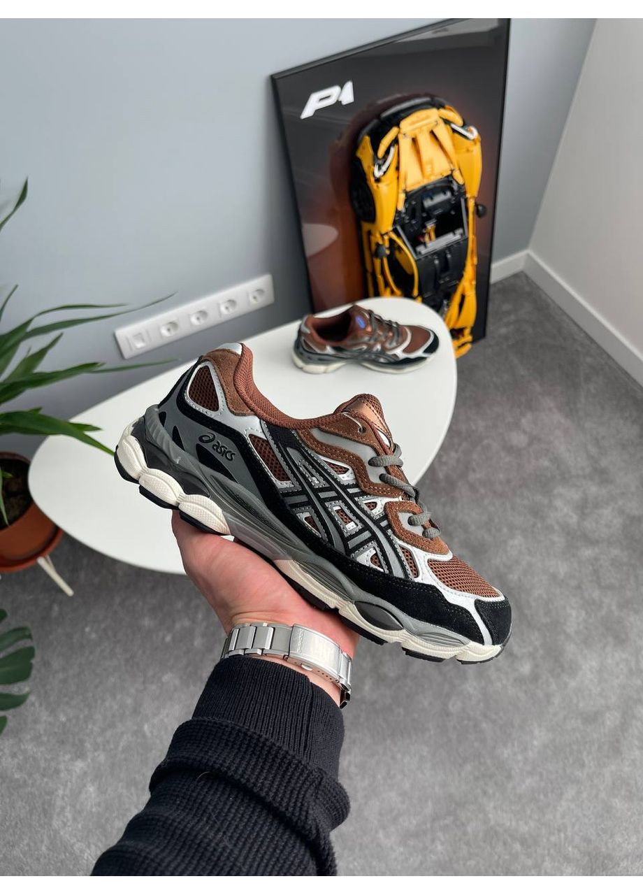 Коричневі Осінні кросівки чоловічі і жіночі asics gel-nyc brown black grey | асікс гель-нюк коричневі No Brand
