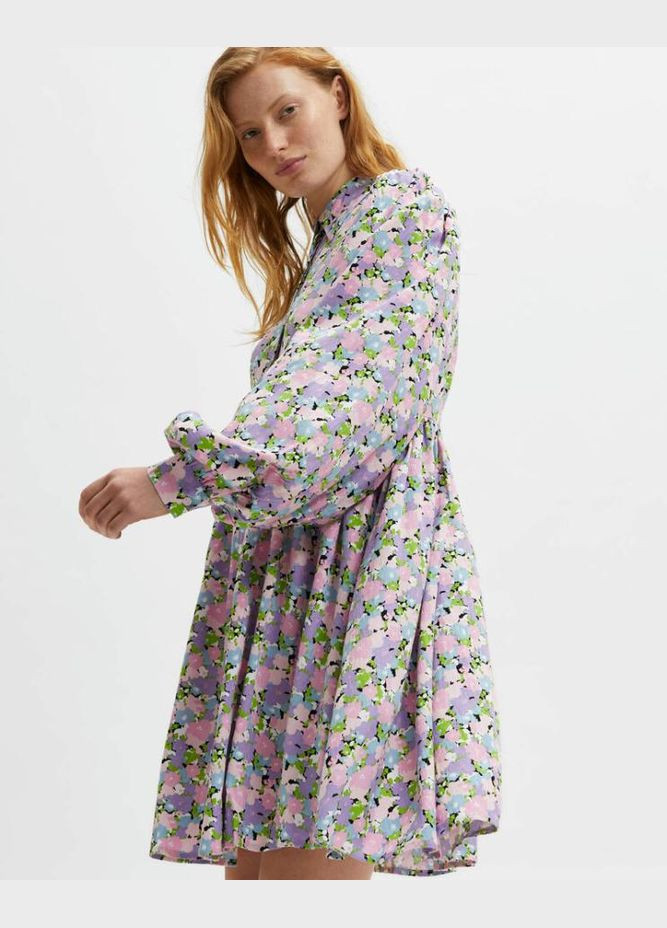 Комбинированное повседневный платье женское короткое с принтом Selected Femme с цветочным принтом