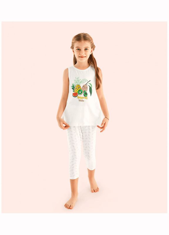 Біла піжама для дівчинки майка на широких бретелях та капрі з малюнком Donella Капрі