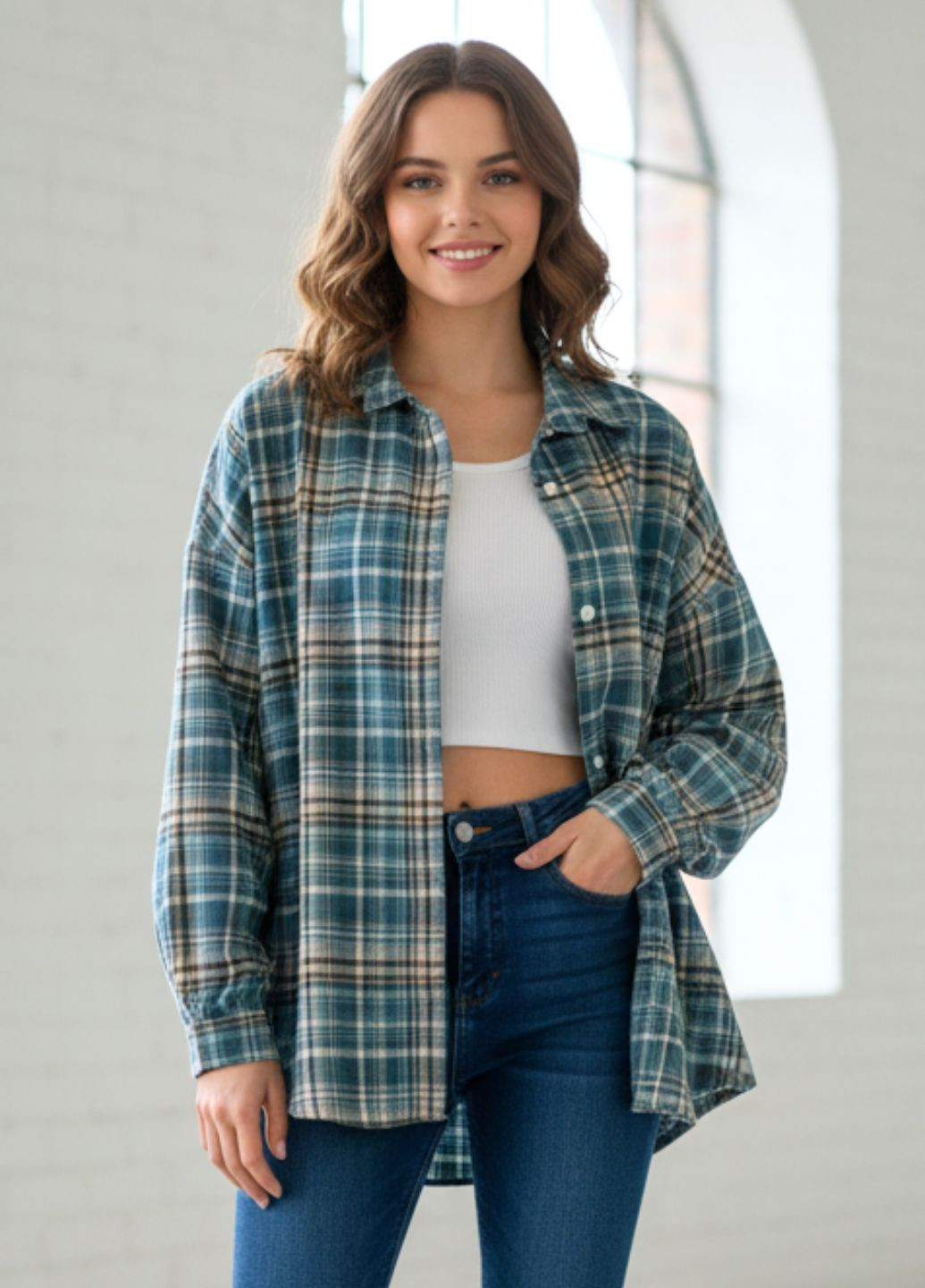 Сорочка жіноча Oversize у клітинку на гудзиках No Brand (365588100)