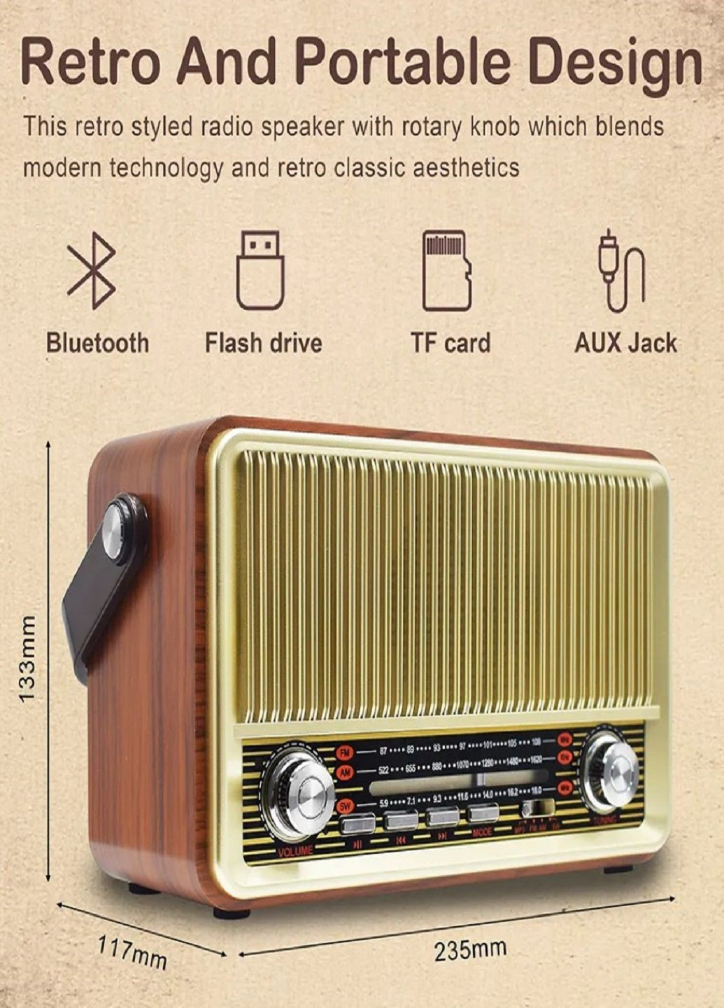 Радиоприемник портативный Kemai MD-510 радио на аккумуляторе Коричневый VTech (319205410)